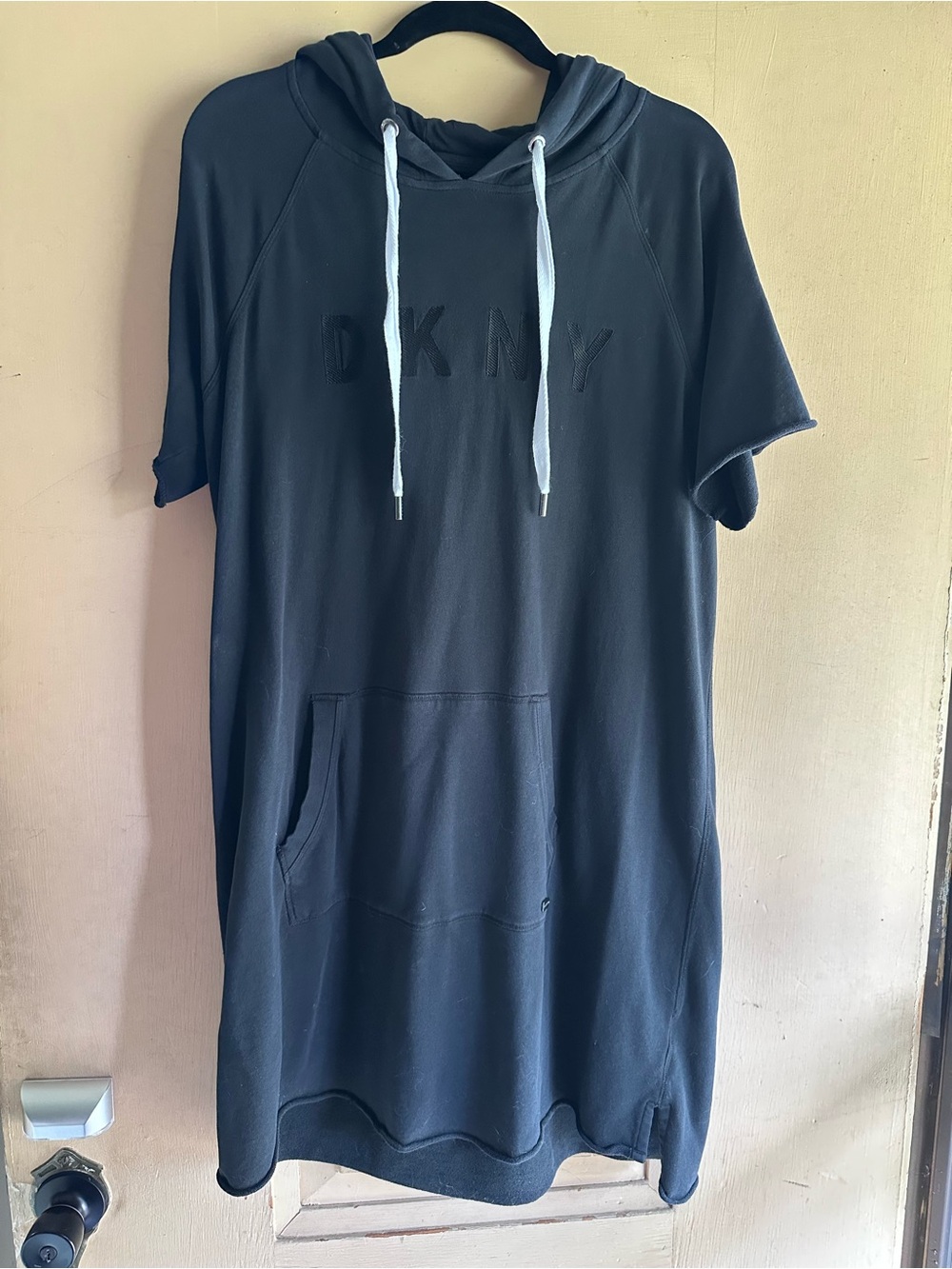 DKNY Sport Black Hoodie Dress with White Logo Trim